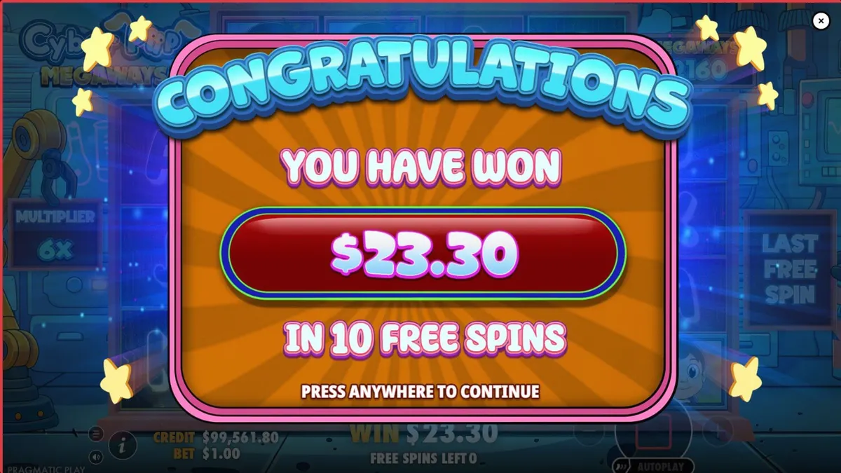 Cyber Pup Megaways slot machine interface with futuristic anime aesthetic